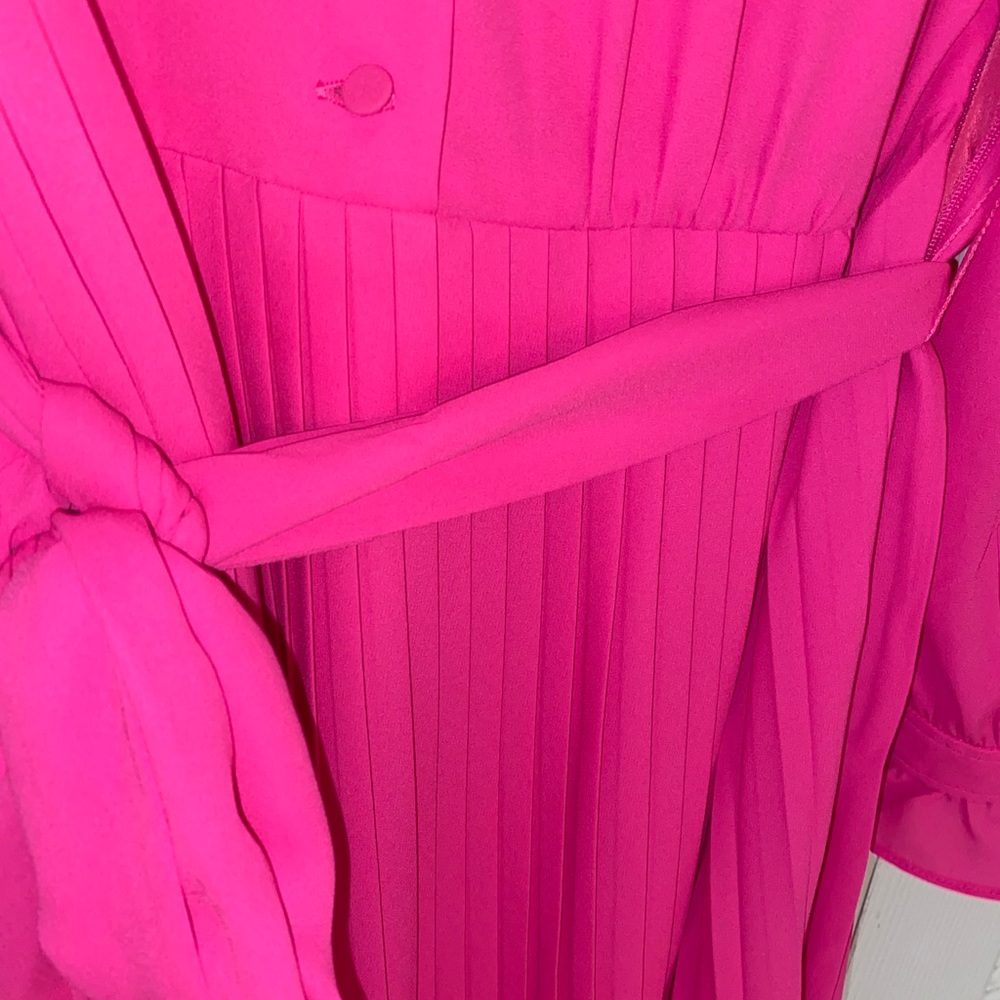 NWT J CREW hot pink long sleeve tall Pleated Dress - Picture 3 of 6